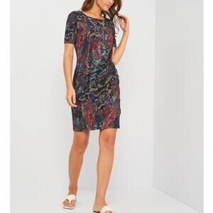 Desigual Harmonie Drape Dress Women's M/L Short Sleeve Multicolor Stretch